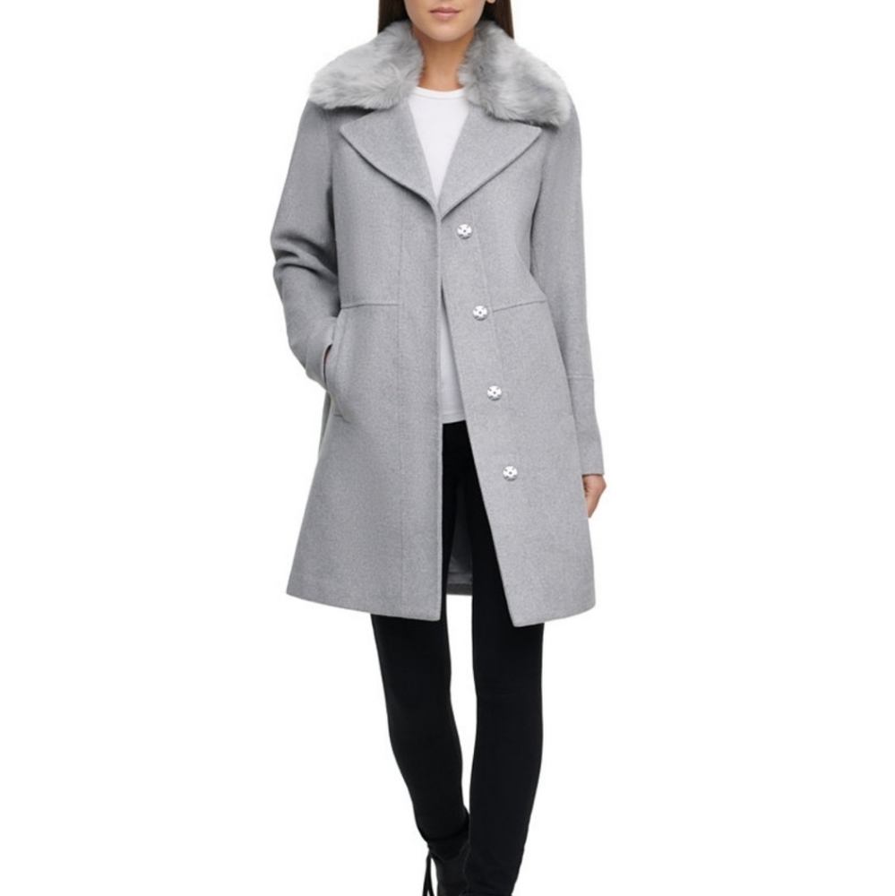 Kenneth Coal faux-fur-collar single-breasted coat
